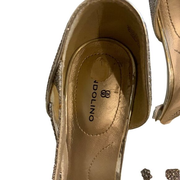 Bandolino silver/gold rhinestone strap heal women’s size 6.5, 3 inch heal - Picture 5 of 11